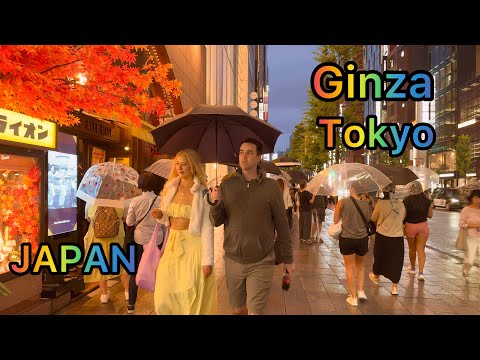 [4K HDR] Rainy Walk in Ginza. Tokyo, Japan. October 2024