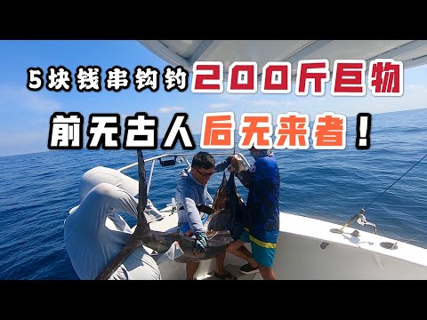 5块钱串钩钓起200斤巨物，前无古人后无来者，运气爆棚过春节！Small hook fish 100KG Marlin on.