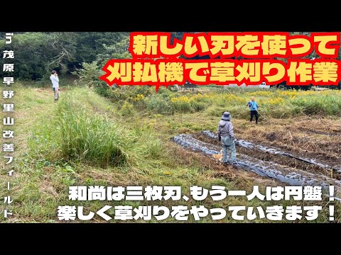 新しい刃を使って刈払機で草刈り作業【里山再生・土壌改善・開拓型農業アクティビティ里山体験受付中】