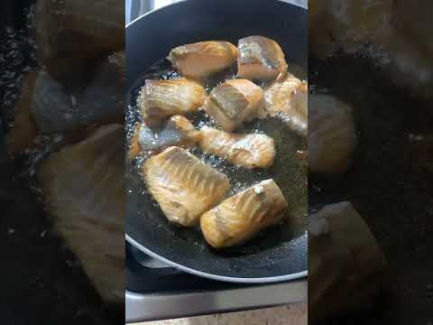 Frying fish.  Cooking sounds