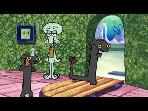 Squidward kicks Dancing Toothlesses out of his house