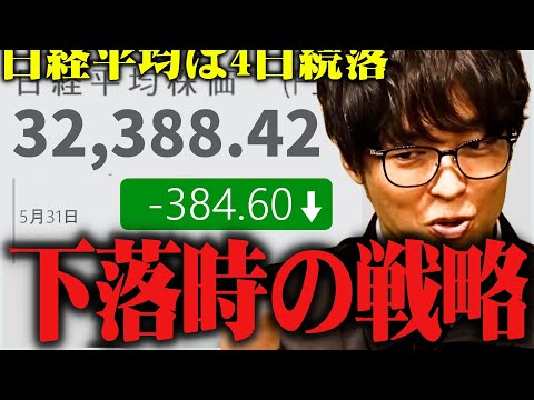 【テスタ】日経平均は４日続落する。日経平均が下落時における戦略【株式投資/切り抜き/tesuta/デイトレ/スキャ】