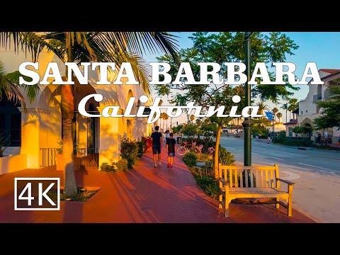 [4K]Santa Barbara Sunset Walk from State St to Stearns Wharf, California