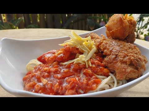 Spaghetti with KFC Chicken (Kanto Fried Chicken) 🤣🤣🤣 #spaghetti #pinoyspaghetti #KFCchicken #KFC