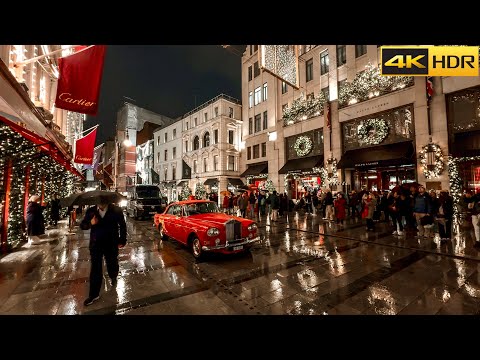 🎄London's Christmas Walk-2024 ☔️ Rainy Night with London's Christmas Lights [4K HDR]