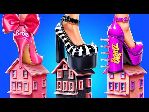 Barbie vs Bratz vs Draculaura Extreme Tiny House Makeover! ONE COLOR CHALLENGE!