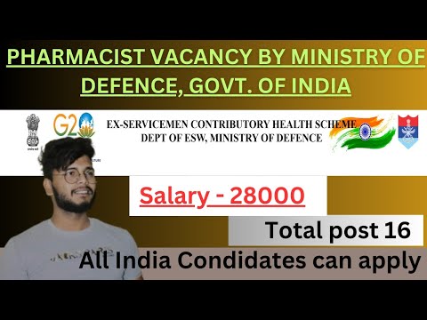 Pharmacist Vacancy at Ministry of Defencel Pharmacist Job at ECHS