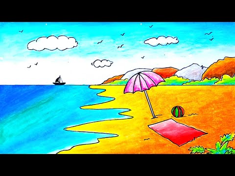 Very Easy Beach Scenery Drawing 👌🔥 How to draw a Beach scenery 🫶😍 Kisholoy