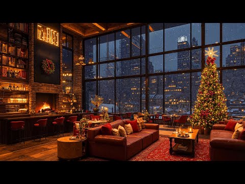 Sweet Christmas Coffee Shop Jazz Music & Cozy Crackling Fireplace 🔥 Christmas Jazz Relaxing Music 🎄