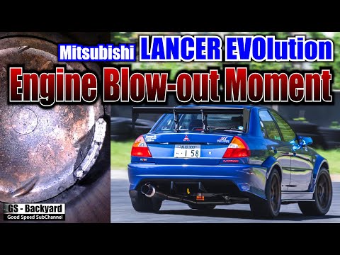 The moment Mitsubishi Lancer Evolution's engine blows out