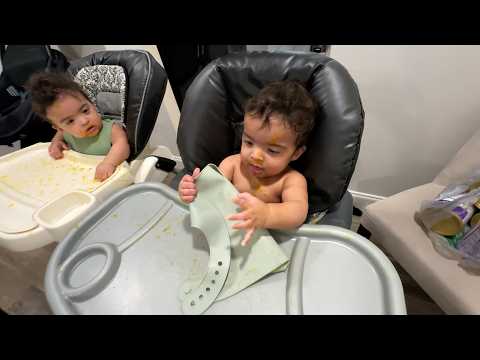 Twins Babies eat Squash