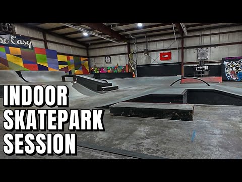 Indoor Skatepark: Fun Skateboarding Session with Friends!