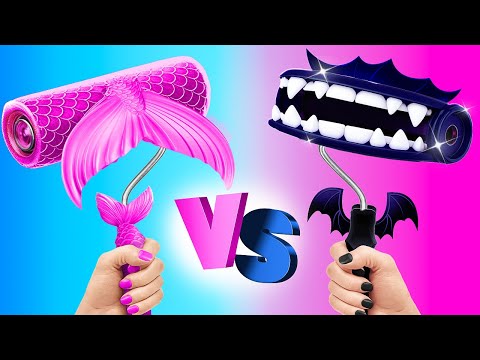 Mermaid VS Vampire One Colored House Challenge! ✨ *AWESOME HOUSE MAKEOVER*