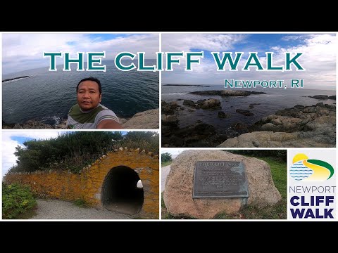 The CLIFF WALK  in Newport, RI  - Mansions, Ocean, Waves, Rocks, Tunnels and No music.