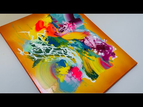 Super Colorful Abstract Painting on Large Canvas. Using Acrylic and Spray Paint #abstractpainting