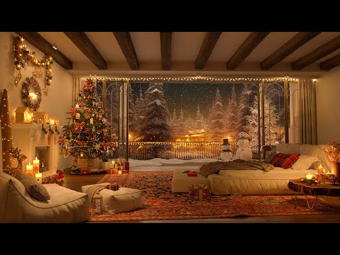 Christmas Jazz Getaway – 4K Cozy Bedroom with Fireplace, Holiday Lights, Soothing Jazz Melodies 🎄🔥