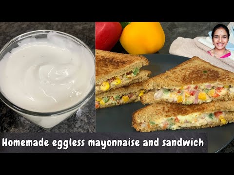 ఇంట్లో ఉండే వాటితోనే Eggless mayonnaise recipe in Telugu || sandwich in Telugu || cheese sandwich