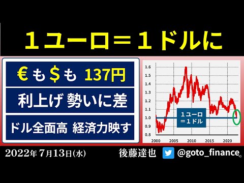 1ユーロ＝1ドルに　どちらも「137円」 経済力の差を映す（2022/7/13）