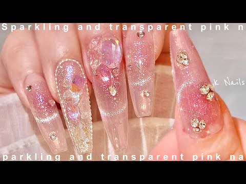 Sparkling and Glossy 🌟 Transparent Pink / Simple / Length Extension / ASMR / Nail // How-To / K Nail