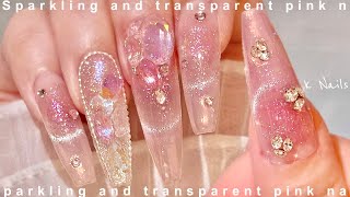 Sparkling and Glossy 🌟 Transparent Pink / Simple / Length Extension / ASMR / Nail // How-To / K Nail