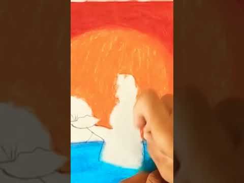 Chhath puja drawing scenery with oil pastels #shorts #durgeshinventus #scenery  #shortsdrawing