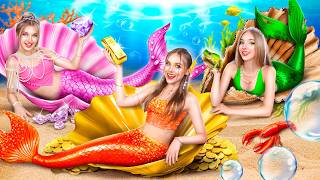 Poor vs Rich vs Giga Rich at Swimming Pool! We Became Mermaids