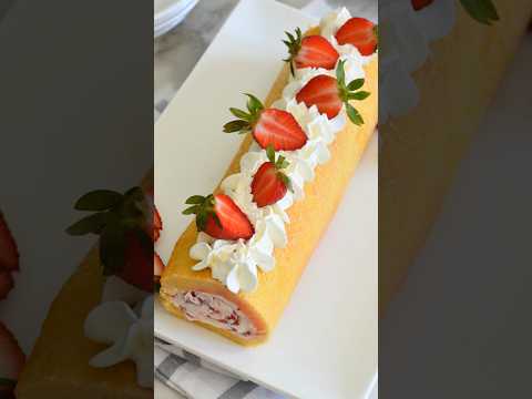 ✨Strawberry and Mascarpone Cream Cake Roll✨ #cakerecipe #recipe #baking