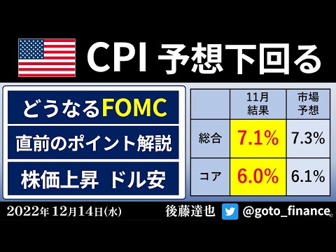 米CPI予想下回る  株価上昇　あすFOMCどうなる?（2022/12/14）