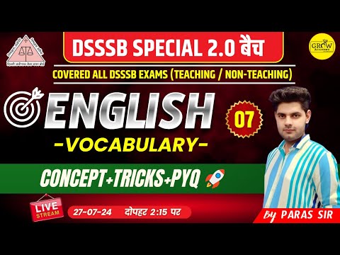 English Vocabulary Class - 7 | DSSSB English | DSSSB Special | Paras Sir