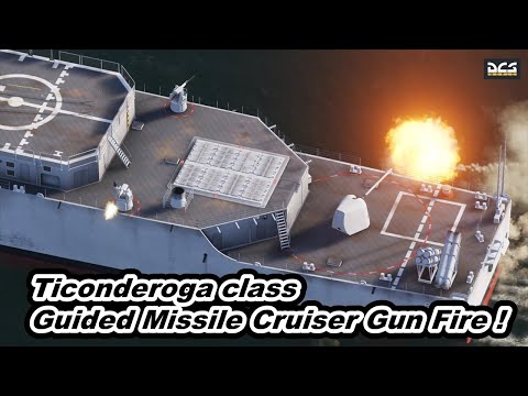 DCS World U.S.NAVY CG-65 USS Chosin Ticonderoga class guided missile cruiser Gun Fire !