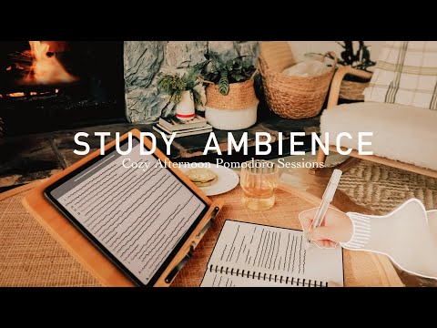 3-HOUR STUDY AMBIENCE🍁 Relaxing Stream&Fireplace Sounds for DEEP FOCUS🍁Cozy Afternoon Pomodoro Timer