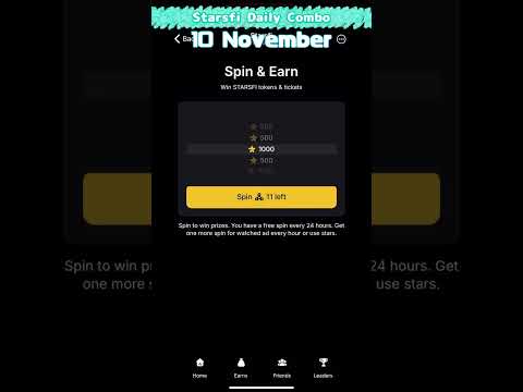 ⭐️【Starsfi】Starsfi Daily Combo | 10 November #starsfi #Daily #combo #today #10november #telegram