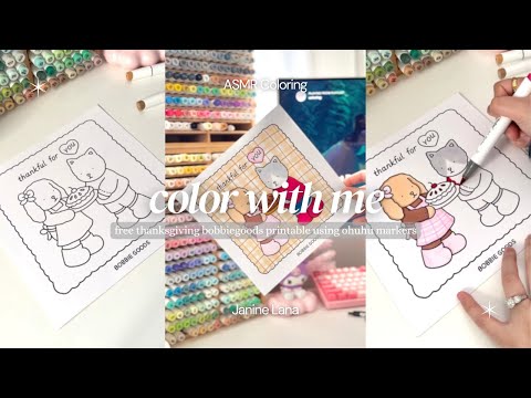 color with me | free thanksgiving printable by bobbiegoods l asmr-y | ohuhu markers | colormas day 2