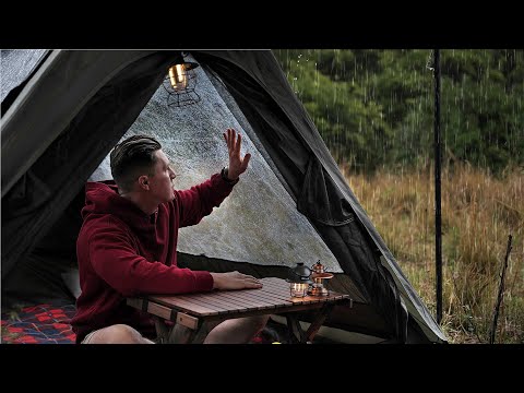 Perfect Rain Tent [ SOLO CAMPING in RAIN , ASMR ]