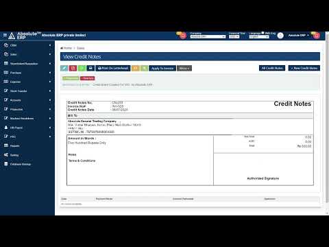 How To Create Credit Notes | Absolute ERP | Sales Management System