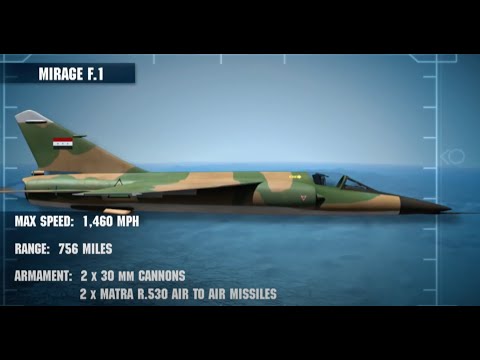 MIRAGE F-1 Max Speed: 1,460 MPH • Range: 756 Miles • Armament: 2 x 30mm Cannon 2 Air to Air Missiles