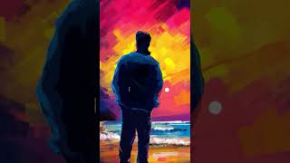 Photoshop Painting Neon Color /Texture Brush/ Lonely Man Standing near Beach