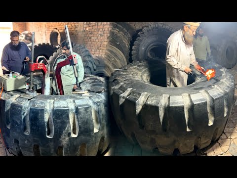 Hard working Old Man Repairing Giant Caterpillar Loader Tire| Unique process