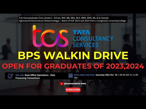 TCS BPS Walk-in Drive 2024: Jobs for Freshers | Apply Now for Back Office Roles in Pune