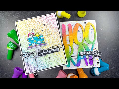 Sparkly Rainbow Birthday Cards w Distress Oxide Inks | Picket Fence Studios