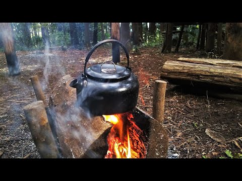 熾火丸太の直焼きステーキ の前に丸太バシゴの修理とコーヒーブレイク