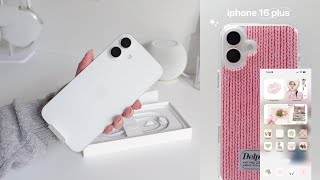 iphone 16 plus (white) unboxing *ੈ✩ aesthetic ios 18 phone transformation + phone cases