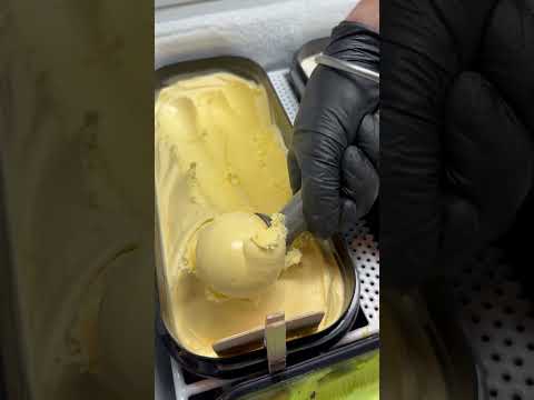 Smooth Mango Ice Cream Scooping #dessertlovers #foodie #gelato #eton #uk #windsor #perfection