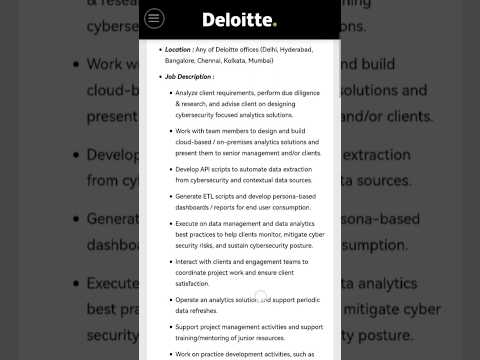 Deloitte Hiring Cyber Analytics for 2025 Batch #deloitte #shorts #short #viralshorts #jobs #job