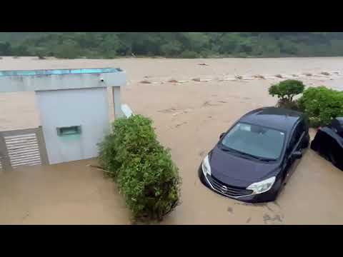 国頭村の比地川が氾濫