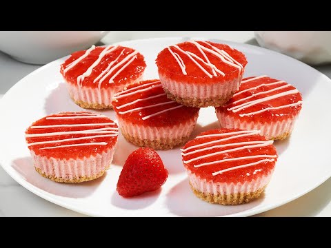 Mini strawberry cheesecakes recipe. No bake, no eggs. Easy to make.