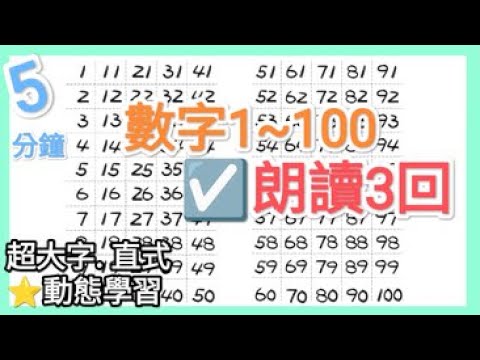 ☑️數字1-100 朗讀3回🎉 5分鐘完成認讀! 學習中文數字1~100!  ☑️ let's count 1 to 100!  5 mins!