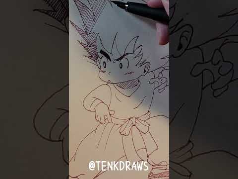 Drawing anime with fountain pen#goku #dragonball #kidgoku #shorts