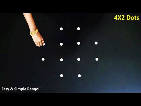 4X2 dots kolam design | Daily rangoli designs | New simple Apartment kolam | easy rangoli design