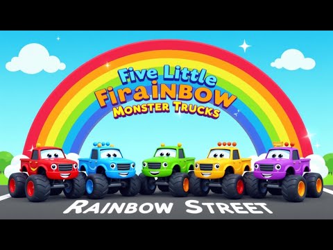 Five Little Rainbow Monster Trucks | Fun Kids Song & Adventure | Learn Colors with Monster Trucks